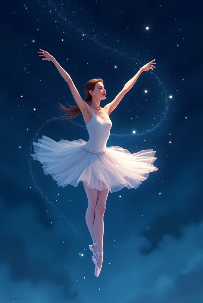 2d illustration of a ballerina dancing in the stars
