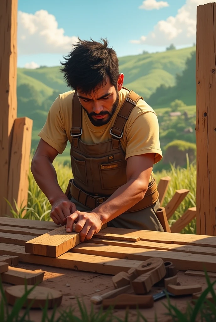 Believe Luis building wooden barriers 