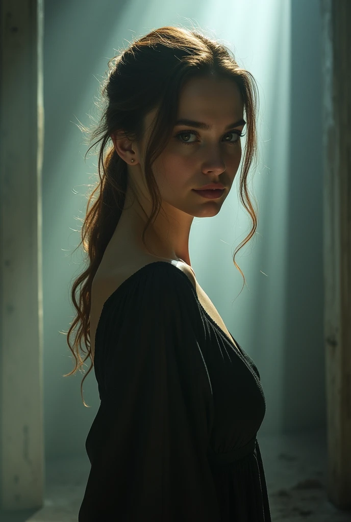 best quality woman photography,masterpiece,ultra high resolution,(Reality:1.4),Original photo,cinematic lighting,1 girl,Tyndall effect,light and shadow,shadow,