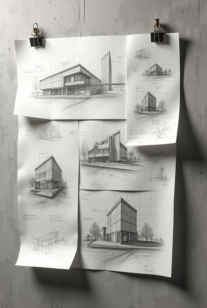 pencil plans stuck on a wall