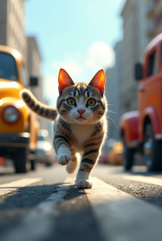 Cat a running in the road