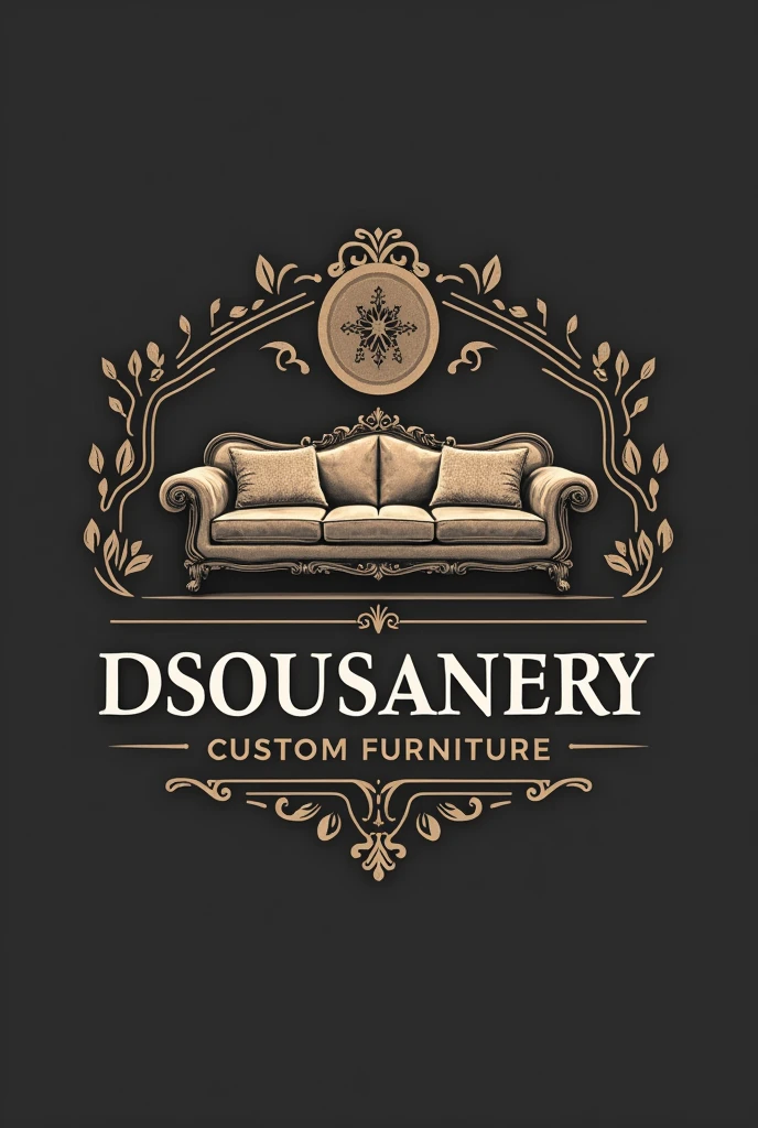 Create a logo "Dsousanery Custom Furniture "  write in capital letters in Brazilian Portuguese I want you to put background furniture 