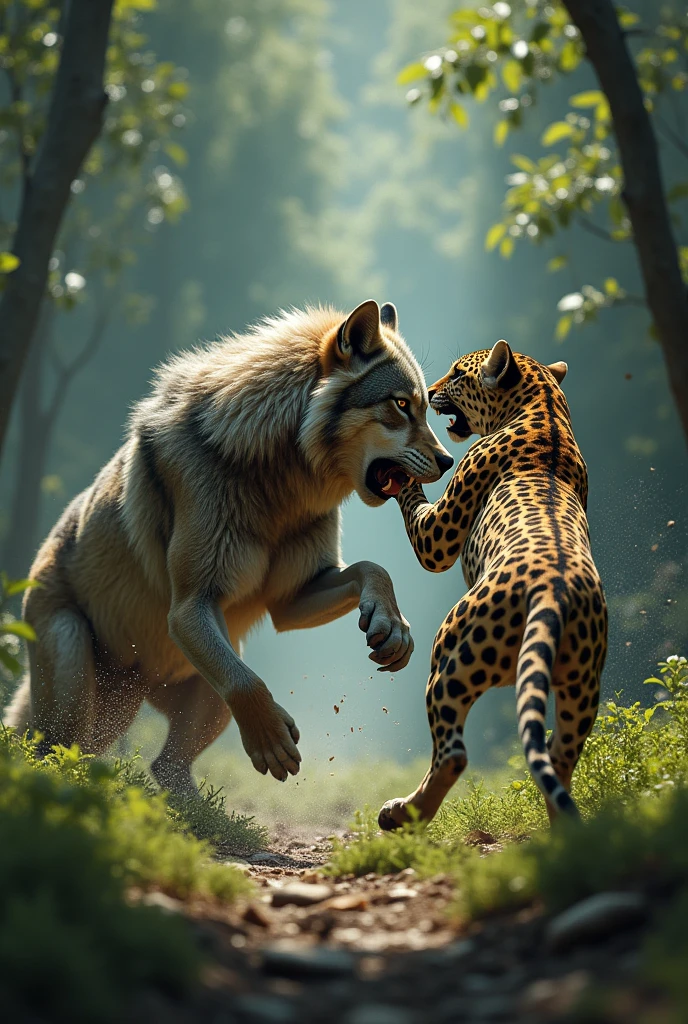 Wolf vs leopard fight