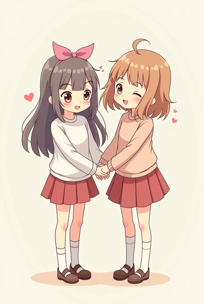 Un dessin de deux filles amis ensemble, just leur buste, et le style de dessin doit être plutôt mignon et simple, à la genshin impact 