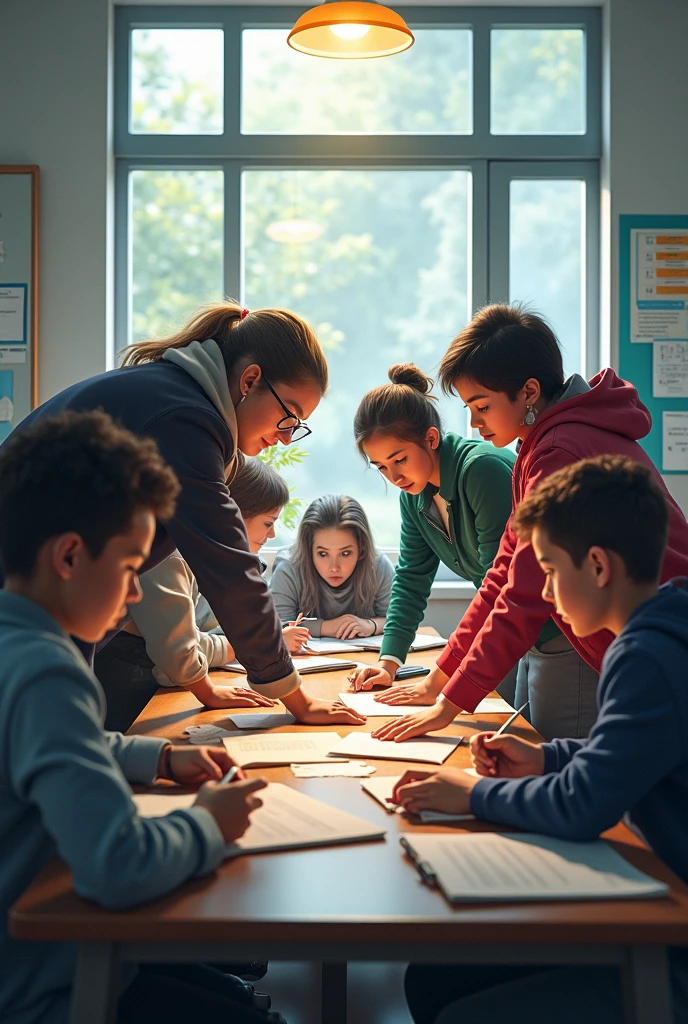 Children Girls in a classroom with a tape over her mouth in (high resolution), (realista), (real tape) 