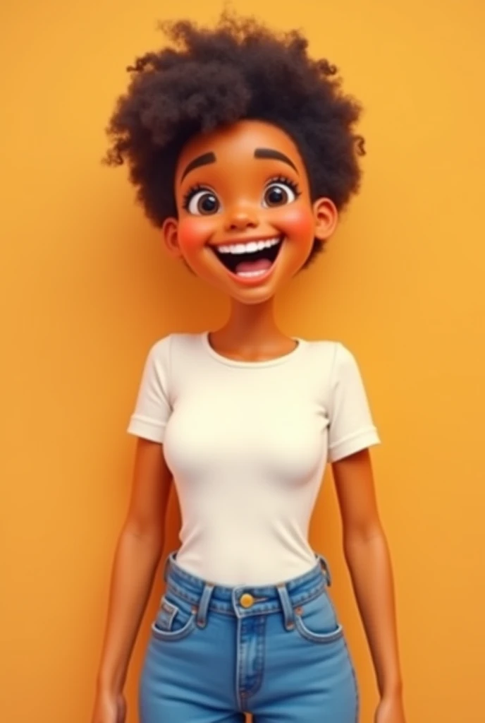 Orange face of ghe human very smily hair style jeans white