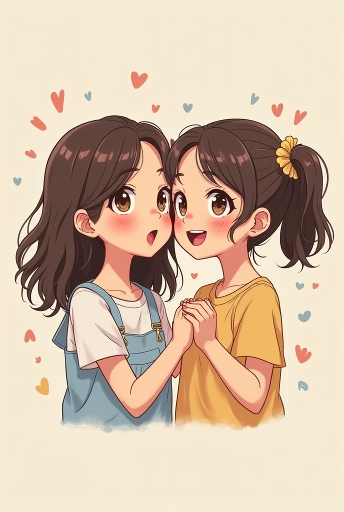 Un dessin de deux filles amis ensemble, just leur buste, et le style de dessin doit être plutôt mignon/manga/jeux vidéos