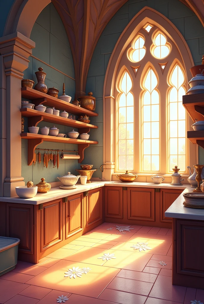 Baking room in the princess castle without people. Make it in Disney cartoon style