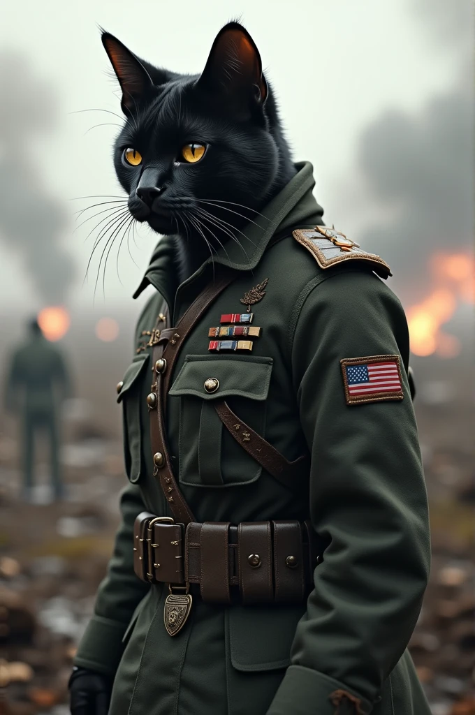 Black cat is a soldier in world war 