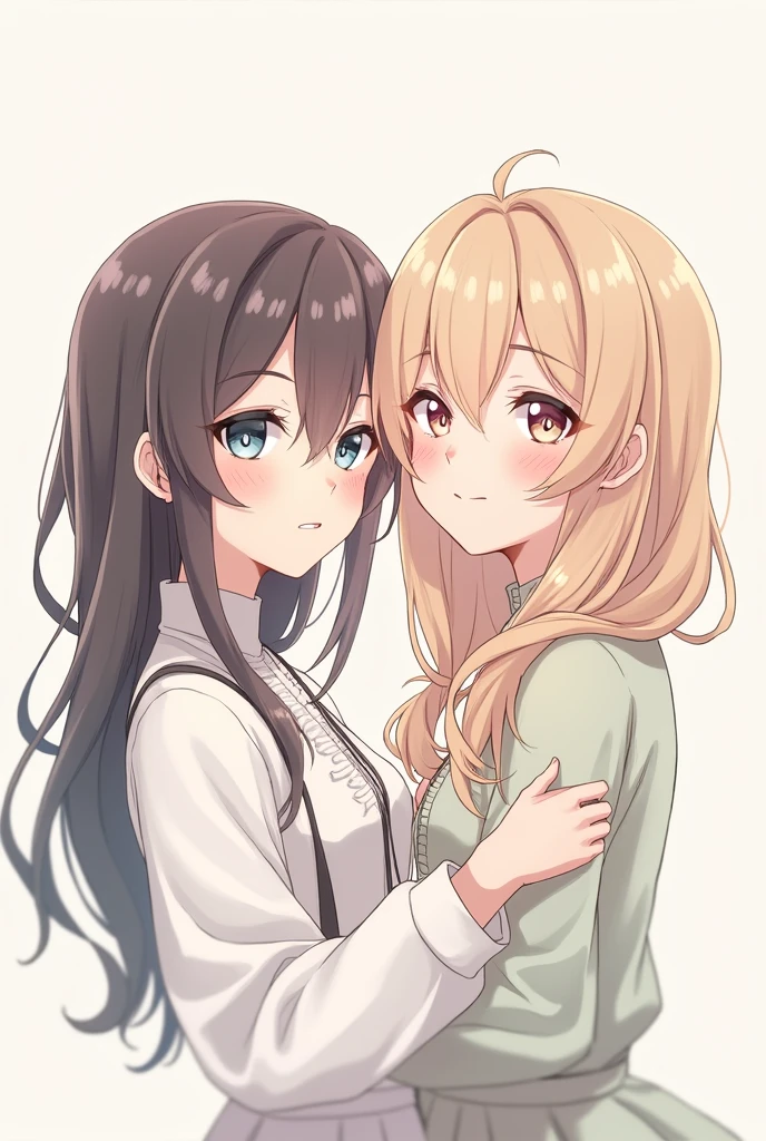 Un dessin de deux filles amis ensemble, just leur buste, et le style de dessin doit ressembler à celui des art officiel de Genshin Impact
