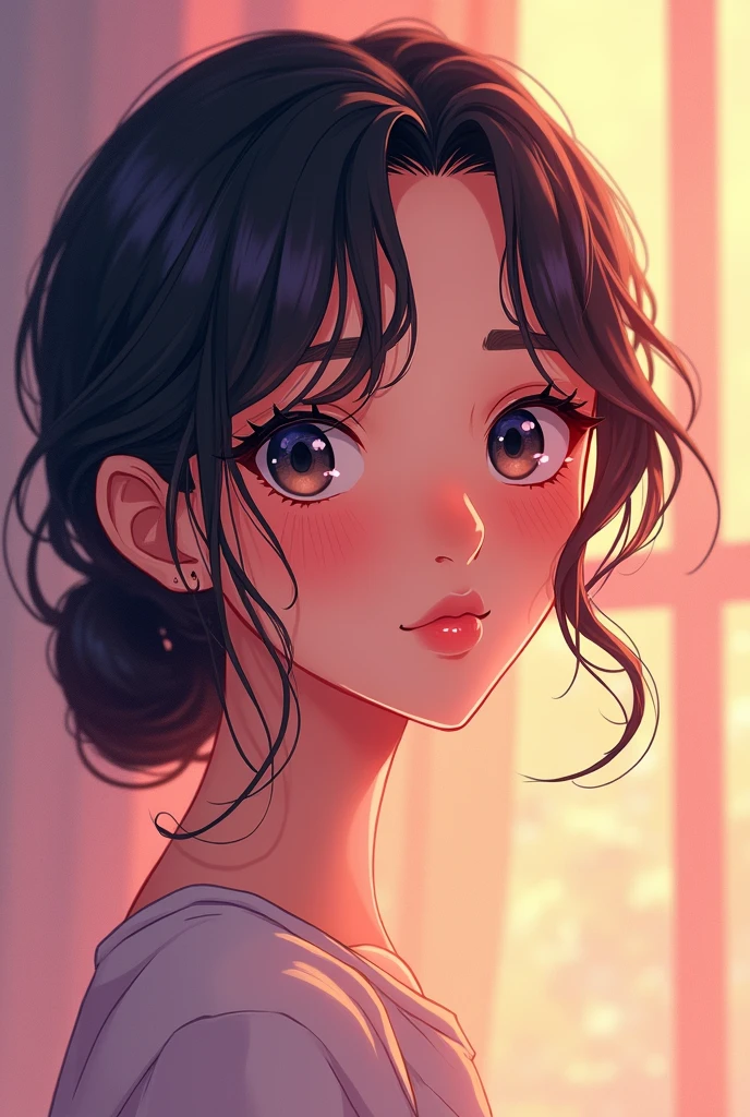 create my girlfriend wavy hair dark skin almond shaped eyes mole on the upper right side near the mouth , anime style