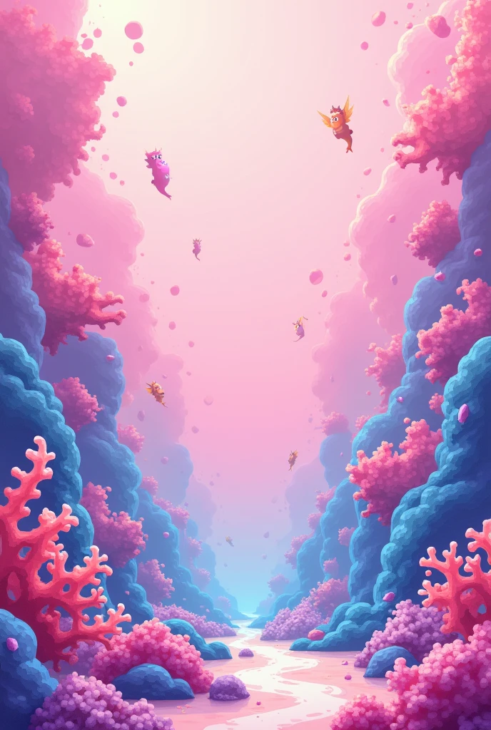 A pixelated pink seabed-inspired wallpaper