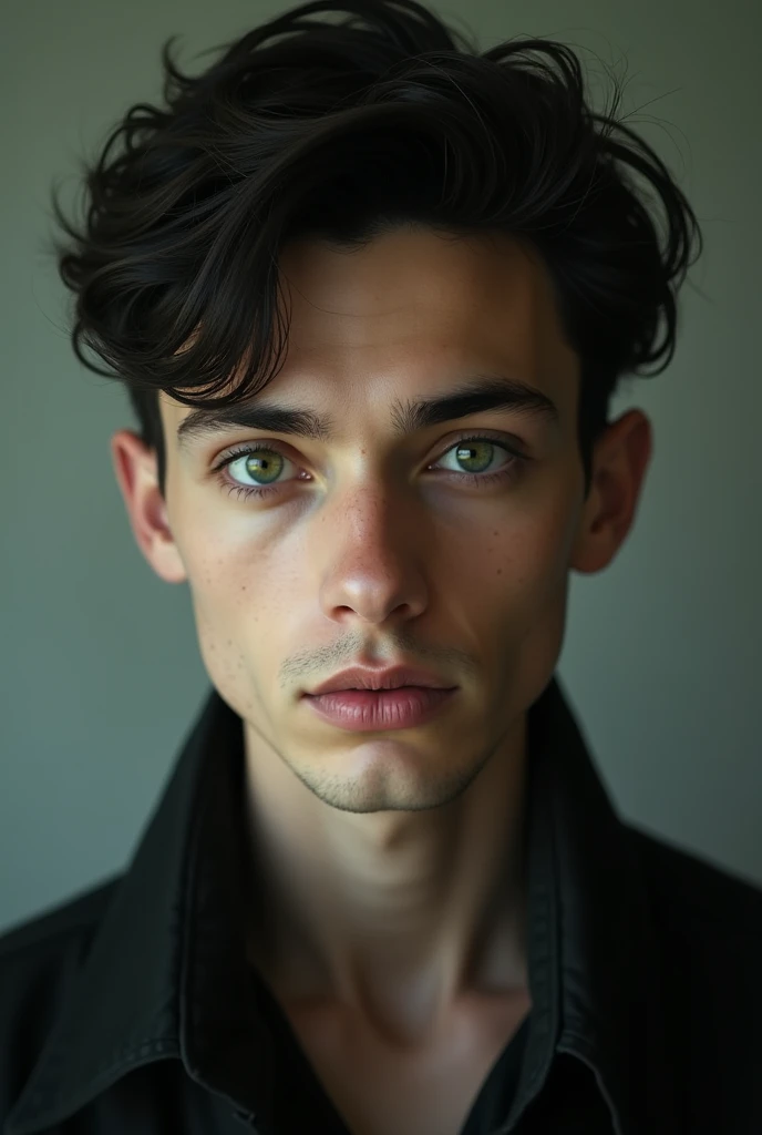 A tall young man, green-eyed, dark hair, fair skin and mysterious look
