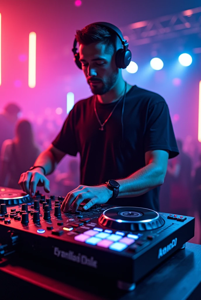 An image with a DJ controller and letters that say.  Ivan dj mix 