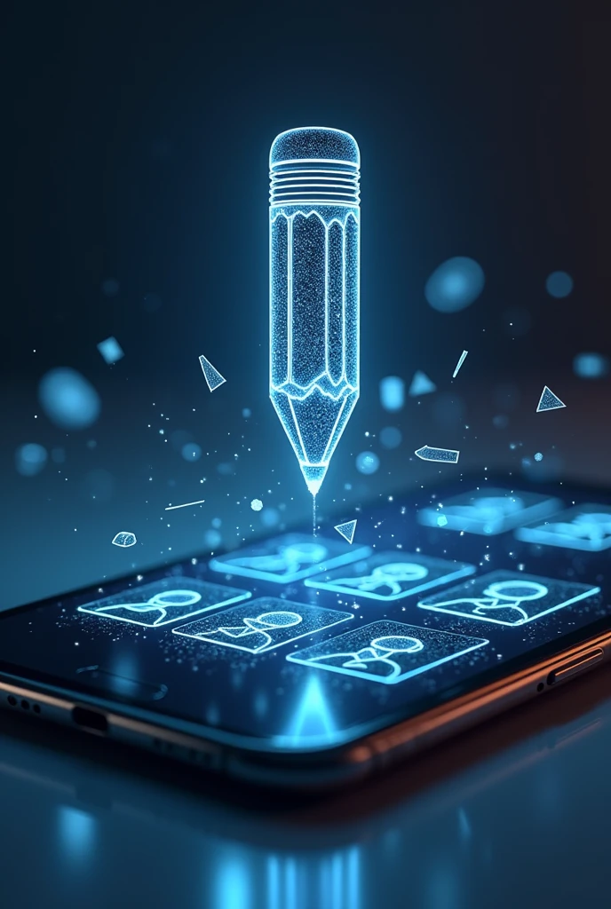Phone with an open application where different users appear and a pencil in the middle with an incredible logo