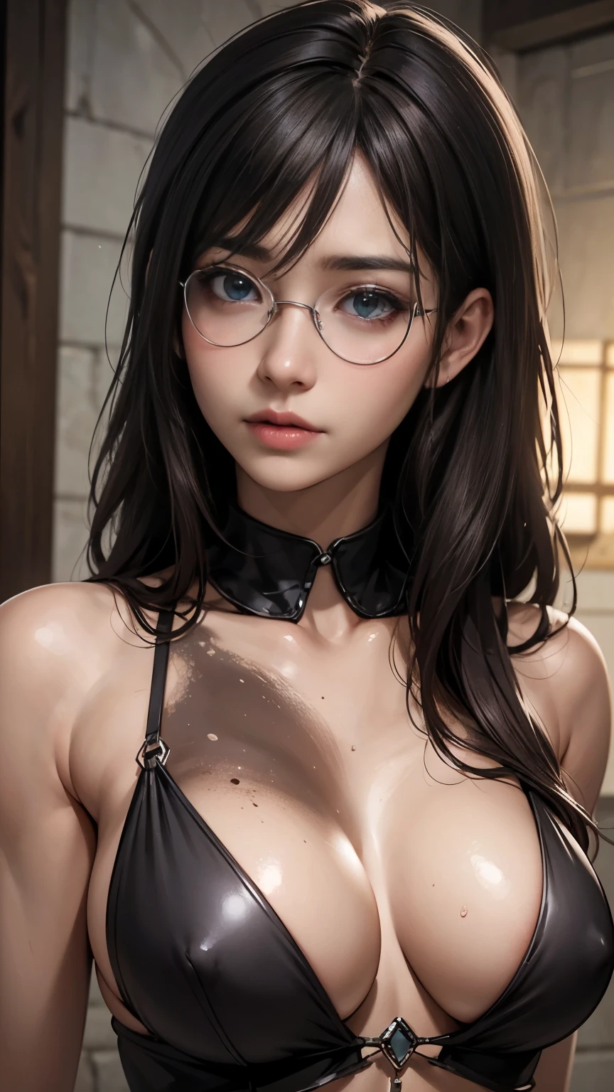 (Highest quality detail)、Realistic、8k Ultra HD、High resolution、(One Woman),(Fatal Beauty,Charm) ,(Circle Glasses、Mysterious charm:1.1),(Big Breasts、Charming silhouette),Very detailed、High quality textures、Intricate details、Extremely detailed CG、High quality shadows、Beautiful and delicate face、Beautiful and delicate eyes、Written boundary depth、Ray Tracing、20th Generation、Cute K-Pop Girls、(The Face of Ulzan in Korea)、Thin face、(URZAN-6500-v1.1:0.6)、PurerosFace_v1、Glowing Eyes、Perfect body、 Viewer Display、(Highest quality detail:1.2)、8k Ultra HD、Woman close up， Realistic rendering, Charm, Real Girls, Gurwitz, role play, Realistic 3D style,  8K Portrait Rendering,（truth，truth：1.4），(Sparkling eyes girl:1.2)、cheek、Glossy Lips、Best image quality,  8k Ultra HD Full Color RAW Photos, Fujifilm(Medium format), hasselblad, Carl Zeiss, Incredible dynamic range photography(utility_art：Smooth-768:1.1),High resolution, High pixel count, Clear details, Clear images, Natural color reproduction, Noise Reduction, High fidelity, quality, Software Improvements, Upscaling, Optimized Algorithms, Professional-level retouching, masterpiece, Highest quality, (Attention to detail:1.2), Spooky female monsters, Spooky beasts, corner, Phobia scene, , cadaver, Rotten meat, Rotten skin, Zoobie, Blood, Spooky, fractured a bone, Skeleton, skeleton, a lot of dried Blood and clots death, horor, Unclear , Shadow, Swamp, horrifying creatures body Rotten, Sharp objects, living death, stump, Zoobies, Goa, rotten organs, Rootedness, Dark and creepy, virus, viruses and spores, mutant, mutation, Modified DNA, sunset, strange creatures, Post-apocalyptic, Disconnect, Trauma, beat, bite, Laceration, Bloodomas and teratomas, Post-apocalyptic background,One girl, Blood tears, Large Breasts, eyes after death, strange, Tearing the skin, Blisters, Rotten, fungi, Undying, mud, Human waste.