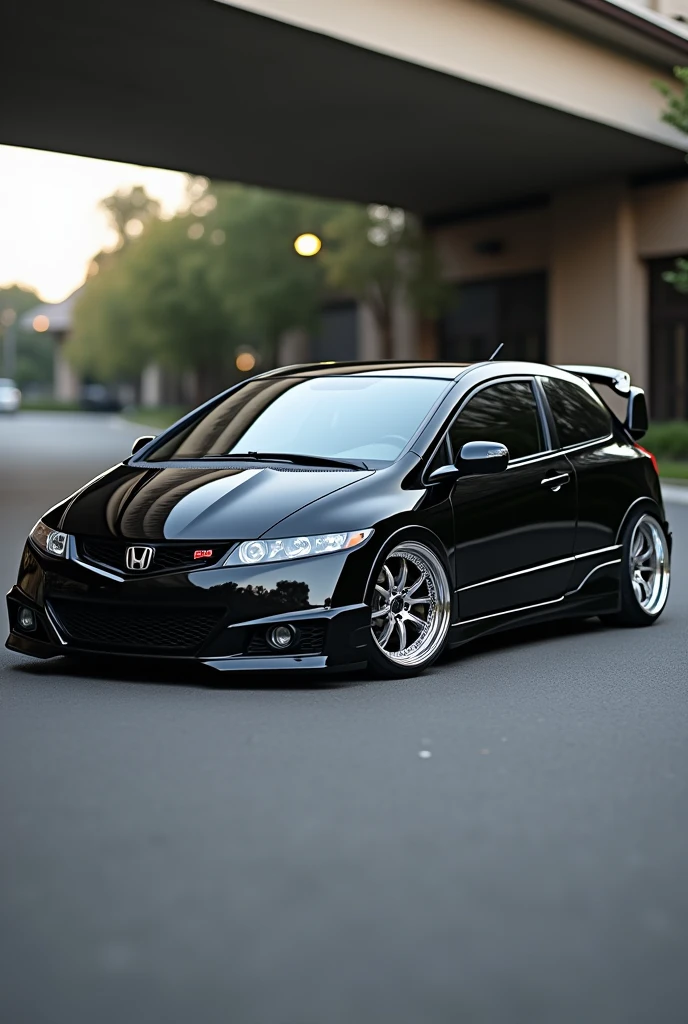 Civic G8, again 2010, blackw, with window film, spoiler and 18" chrome wheels. Present the car in its entirety