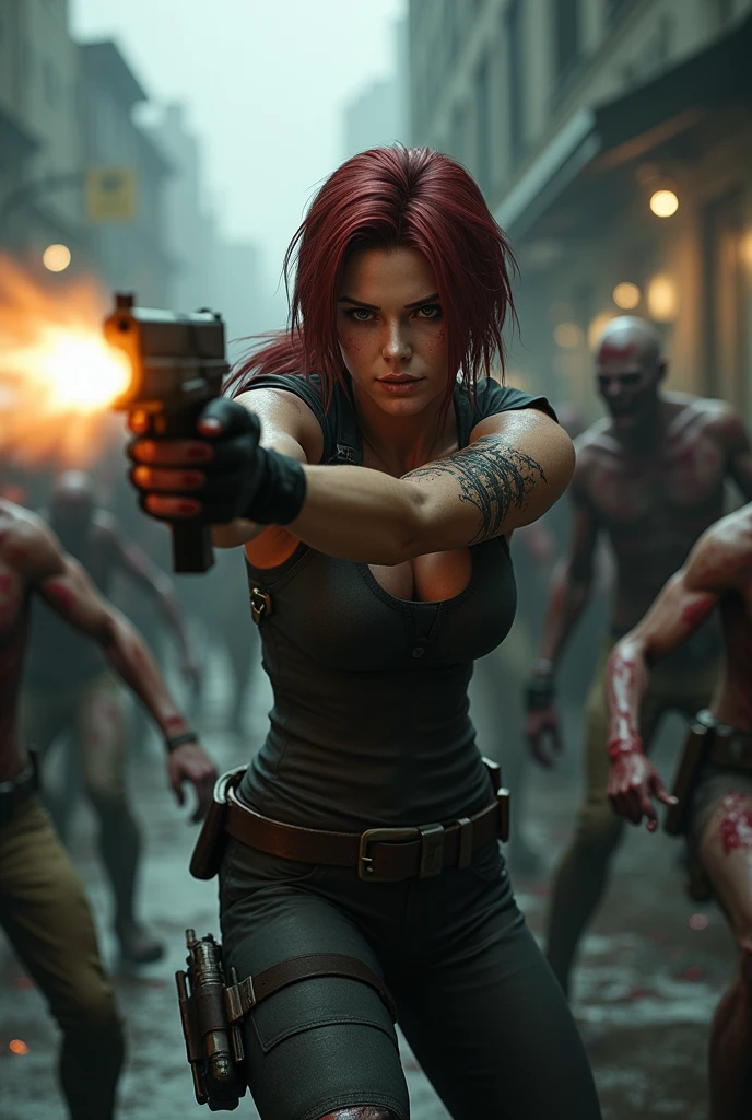 Claire in resident evil 2 fighting zombies