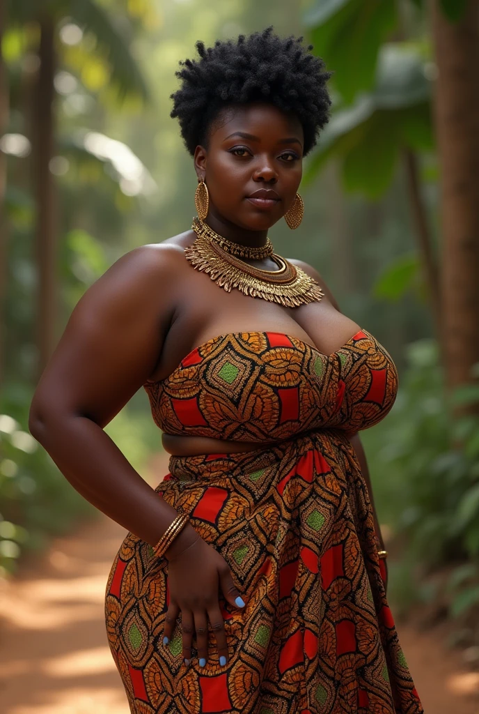 Une fille au teint eben à la silhouette bien garni,au cheveux courts et au style vestimentaire purement africain avec une belle paire de fesses
