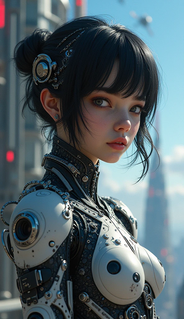 best qualityer ,work of art, illustration, extremely delicate and beautiful, extremely detaild ,CG ,unity ,8 k wallpaper, incredible, fine-details, work of art,best qualityer,offcial art,extremely detaild CG unity 8 k wallpaper,absurderes, incredibly absurderes, ultra detali, high resolution, extremely detaild,beautiful detailed girl,light on the face, 1 girl, Mecha, armors, Mechanical_cos, Bblack hair, space ship, citys, cyber punk, star_sky,