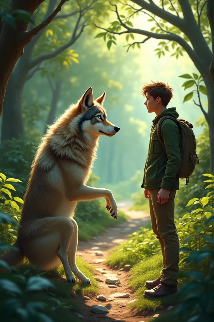 the wolf, Delighted by Pedro's willingness to listen and collaborate, began sharing information about the trail and the surrounding area. He spoke about safe routes, the areas where the best herbs grew and the places where the forest animals used to gather. Peter listened attentively, Valuing every word of the wolf.
