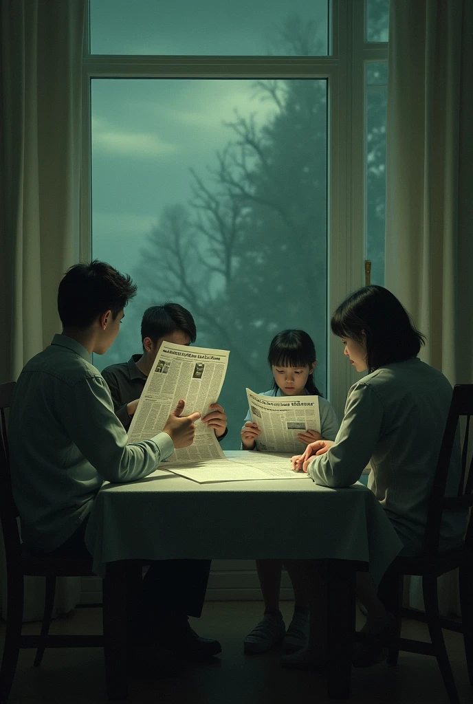 (Best Quality)), ((masterpiece)), (detailed), Reading the newspaper, They accidentally unleash a curse that begins to affect each of them..