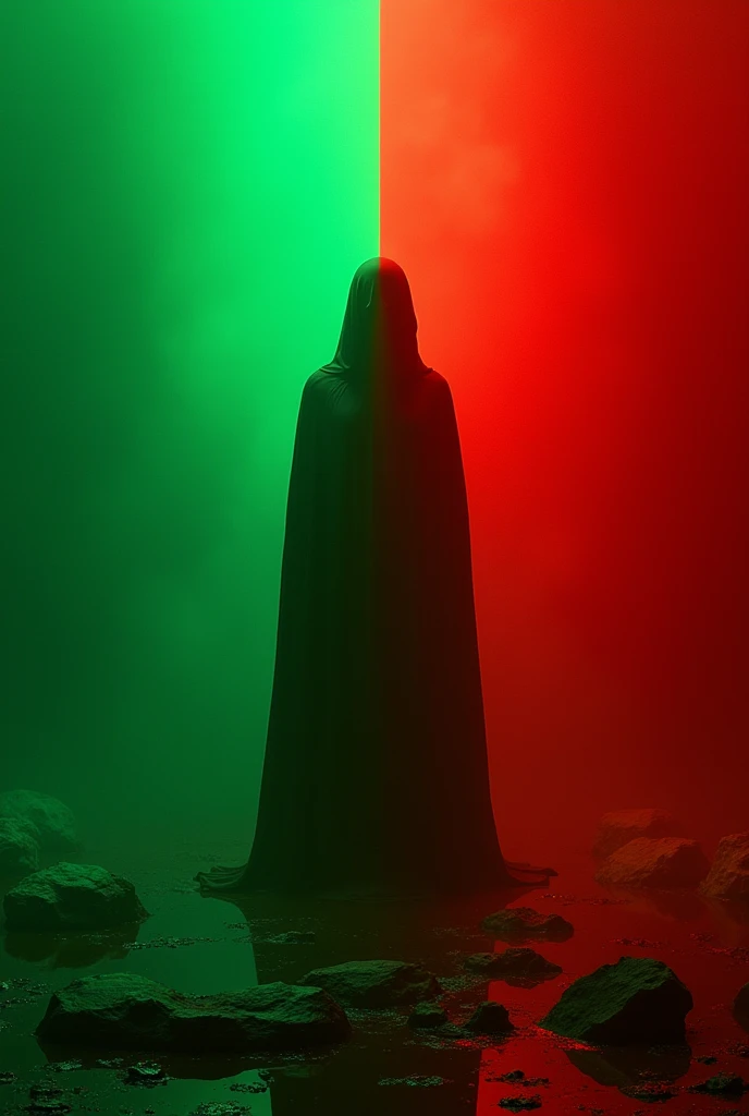 Make a drawing that has a contrasting background GREEN AND RED BACKGROUND