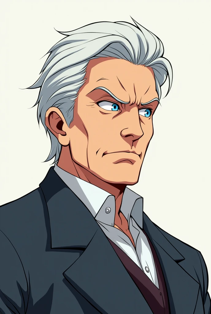 Anime 2d drawing white haired male teacher with serious expression