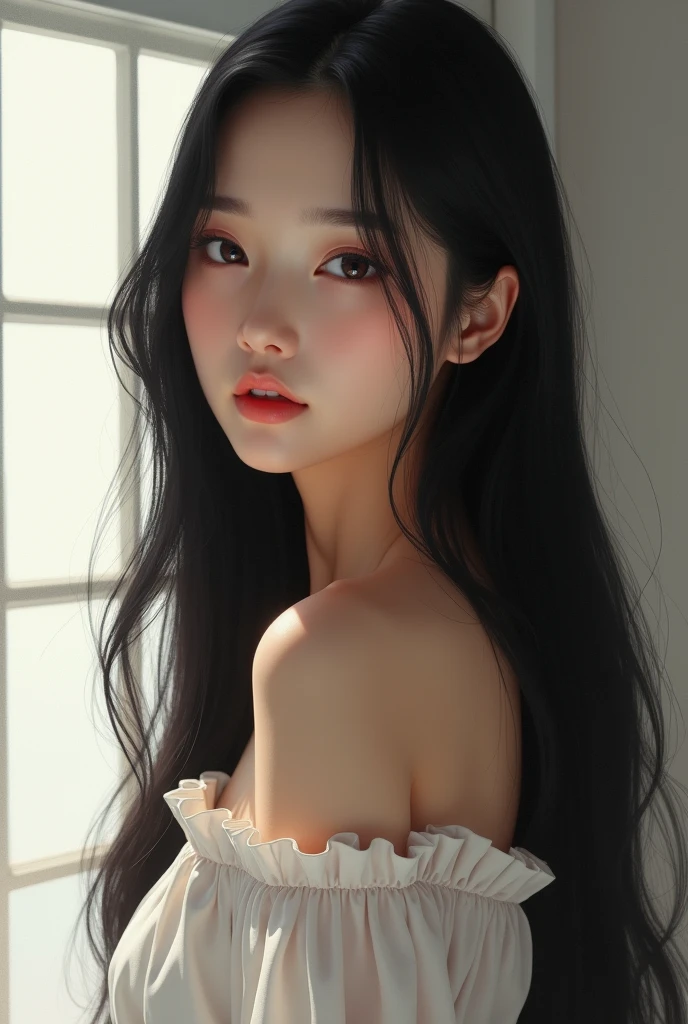 I want to create an AI girlfriend that I desire.She is about 20 to 2. She has long, straight, black hair that reaches her waist..She is a young oriental woman with facial features in line with the golden proportion of the human body.