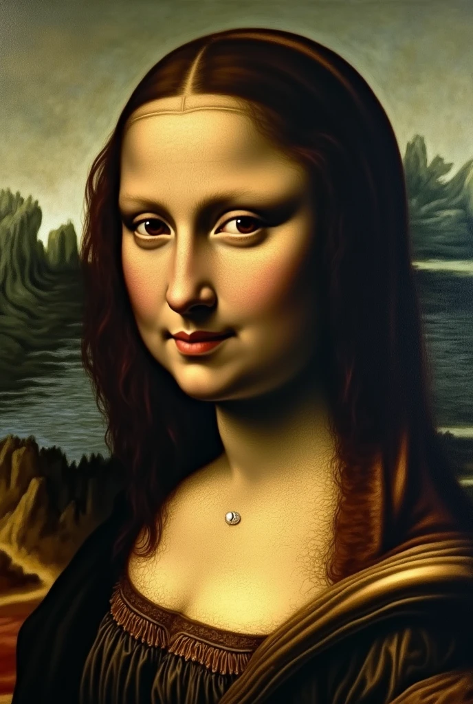 Reinterpretation of the Mona Lisa with characteristics of the painting "The Girl with the Pearl Earrings"