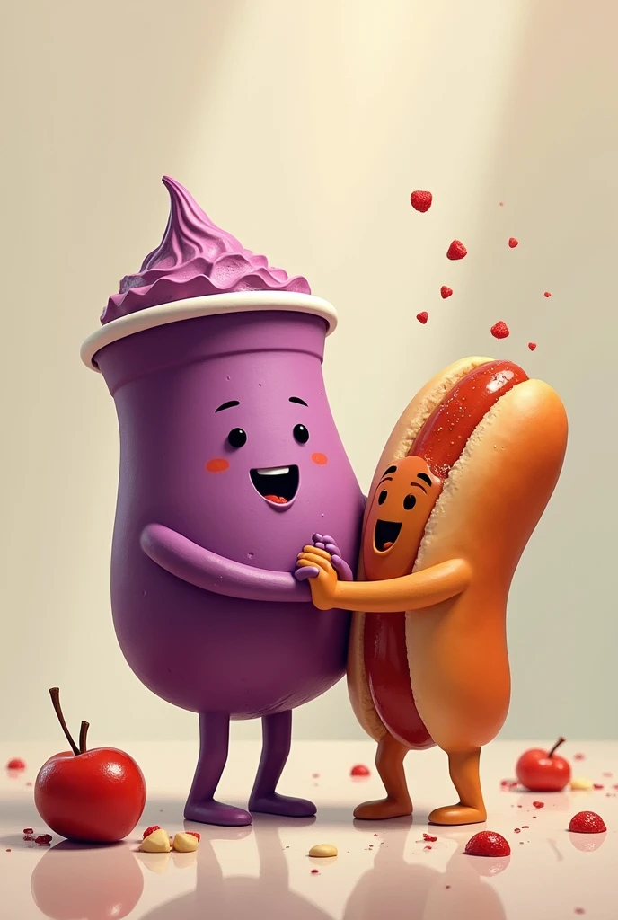 Açaí cup giving a hand to a hot dog