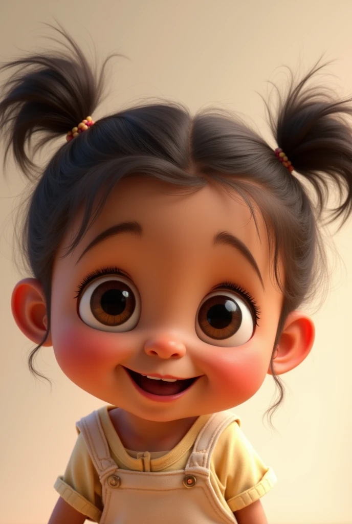 Pixar Image head with pigtails Brown skin Brown hair and eyes