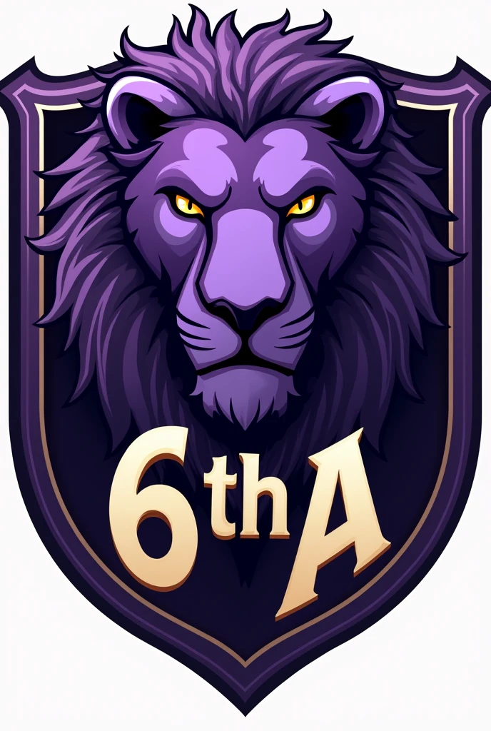 Escudo de time do 6°yes A com a cabeça de um
leão roxo para interclasse e faça como um escudo de futebol e faça o leão serio e faça escrito "6°yes A " and do the most badass you can And slave year instead of yes do it without a mustache and write 6th A