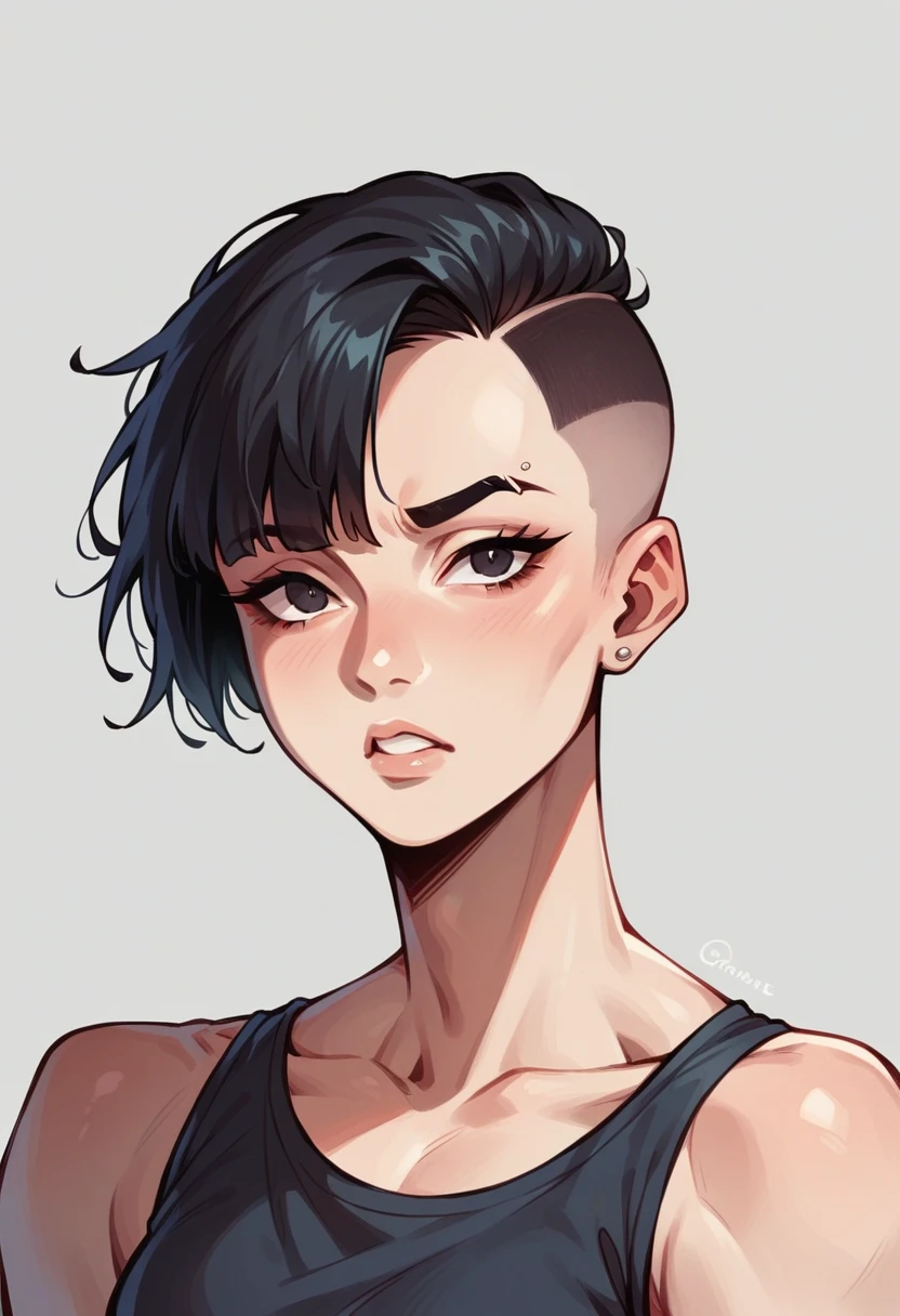 One girl, bangs, Black Hair, Undercut Hair, Shortcuts, Shaved nape,