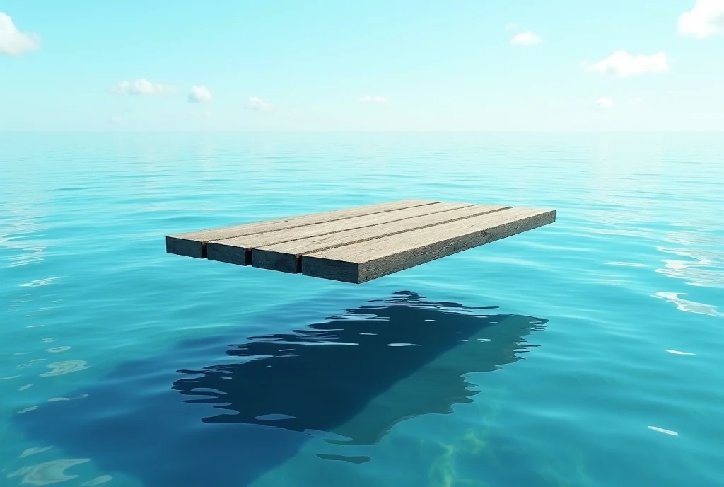 an upside-down table floating in the sea