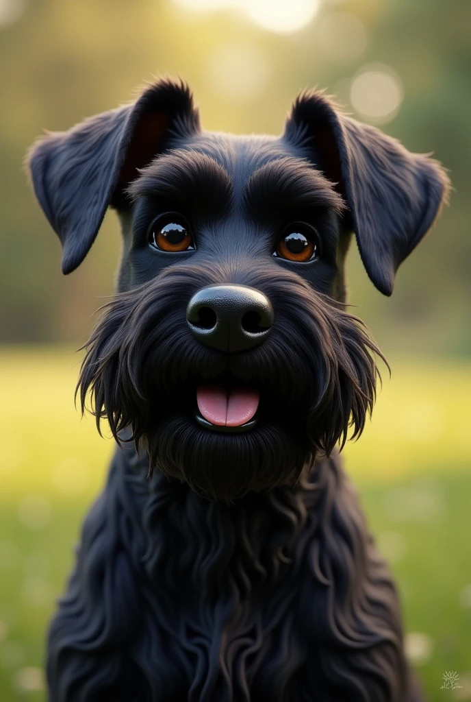 Black snauzer dog named ponky who has a big nose, but has medium sized drooping ears NOT STOOD UP AND A BEARD