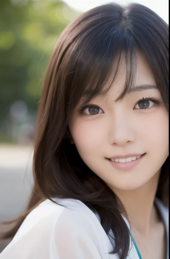 best quality, face focus, soft light, ultra high res, (photorealistic:1.4), RAW photo,(Shinozaki Ai), (fair skin),
1 Japanese girl, solo, cute, smile, (pupil, lights in the eyes),  detailed beautiful face, Medium-sized breasts,(high resolution detail of human skin texture),long hair,(portrait), upper body, Japanese white kimono