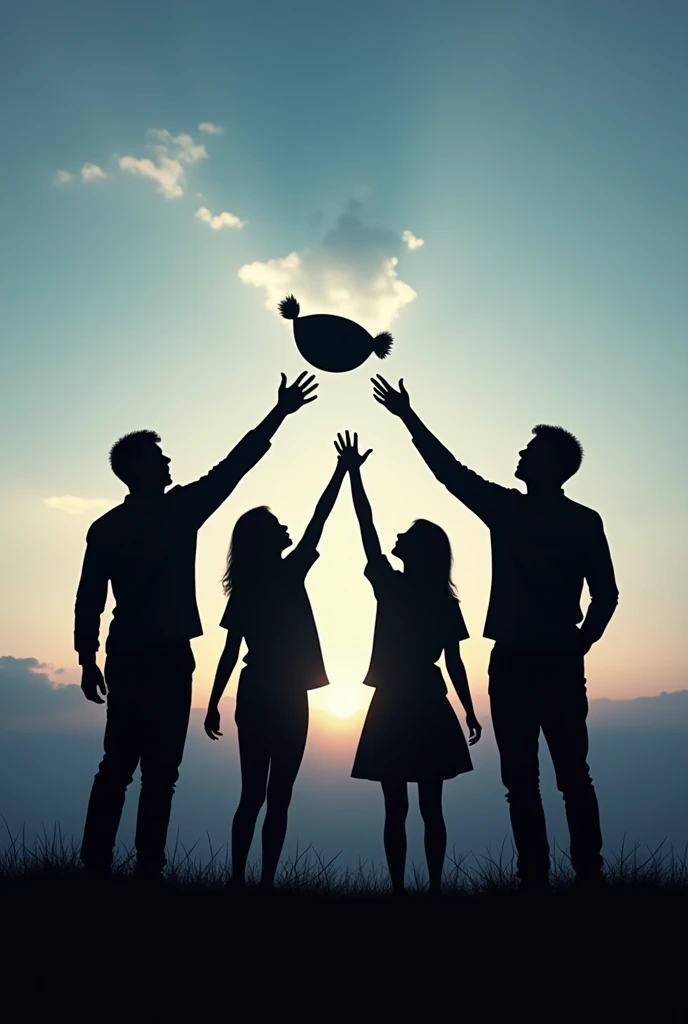 silhouette of people holding something in the sky