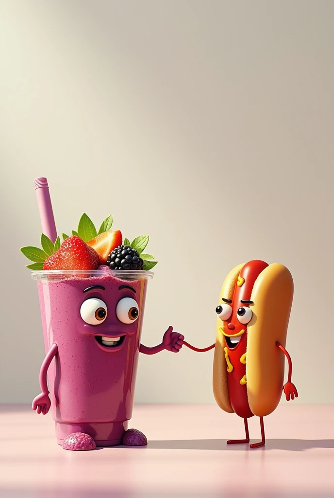 Acai cup giving hand to hot dog drawing