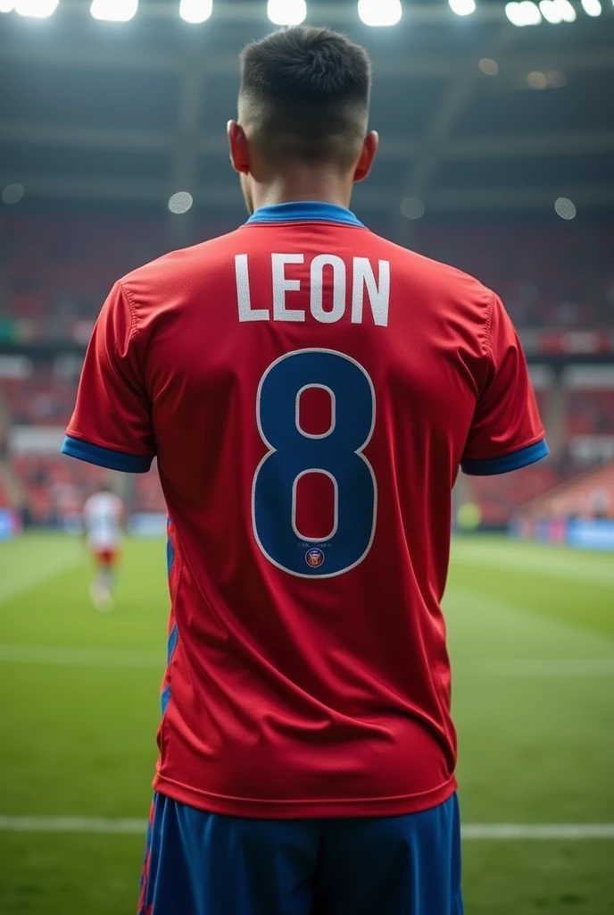 A soccer jersey from the University of Chile with the number 8 and the name Leon