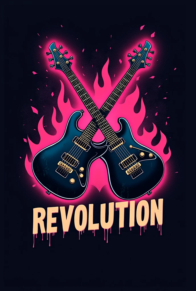 Create a logo for a teenage band that says revolution and has guitars