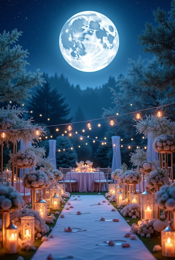 Decoration for a Cinderella-themed 15th birthday party with a full moon 