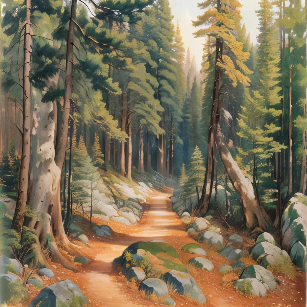 Forest landscape painting with rocks and trees, ポール・Caesanneによる, ポール・Caesanneによる, Caesanneによる, Caesanne, Caesanne風, Painting by Louis Valta, inspired ポール・Caesanneによる, impression, inspired ポール・Caesanneによる, tempera, Forest landscape, Forest Painting, Valley