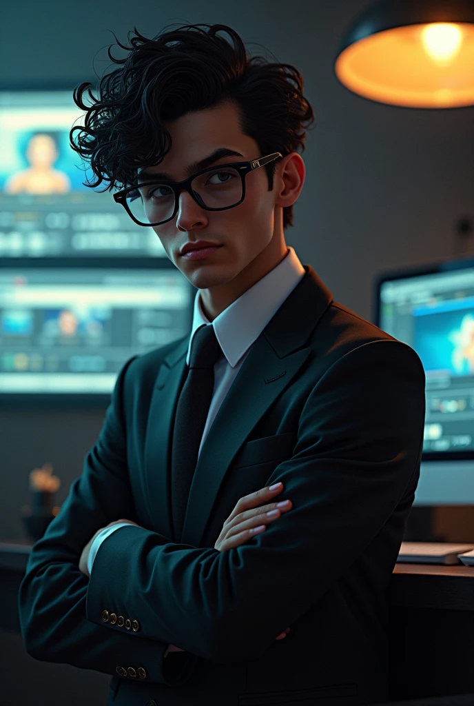 Boss boy, blacksad, Curly hair glasses, video editor