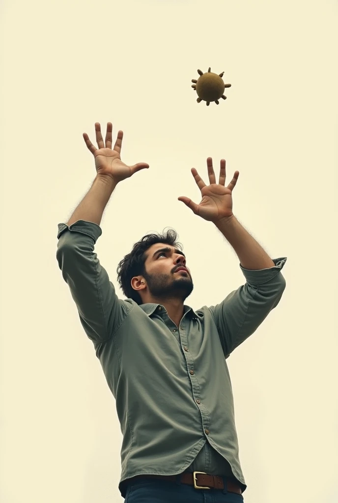 a person grabbing something in the air with 2 hands