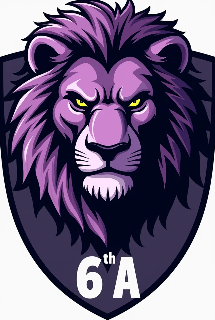 Escudo de time do 6°yes A com a cabeça de um 
 leão roxo para interclasse e faça como um escudo de futebol e faça o leão serio e faça escrito "6°yes A " and do the most badass you can And slave year instead of yes do it without the mustache and write 6th A do it without the th but it was perfect just remove the th WITHOUT THE TH it was great but do it less angry