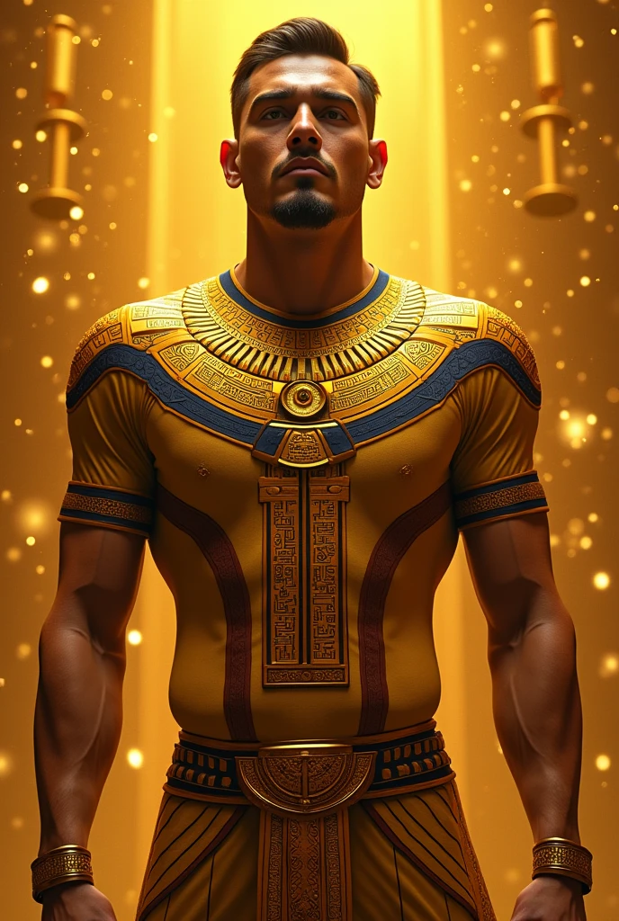 Create an interclass jersey based on an Ancient Egypt themed football team jersey, that has a golden color