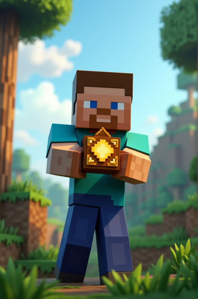 Minecraft steve holding totem in his arms