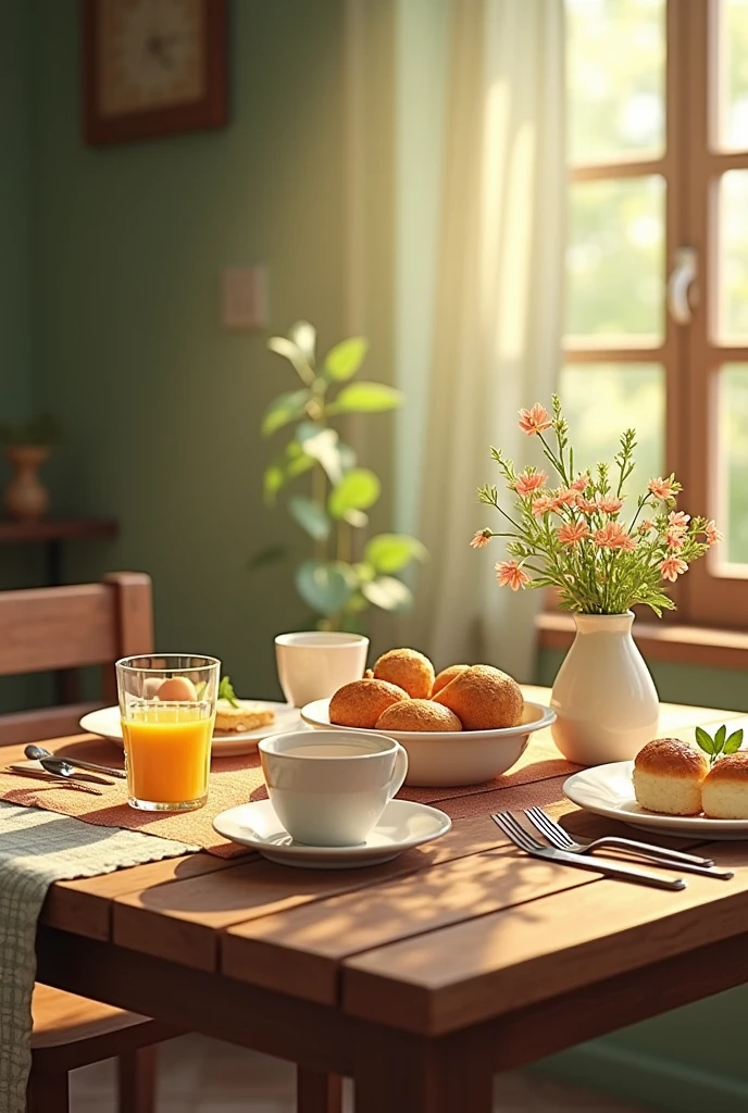 lunch table with breakfast without people