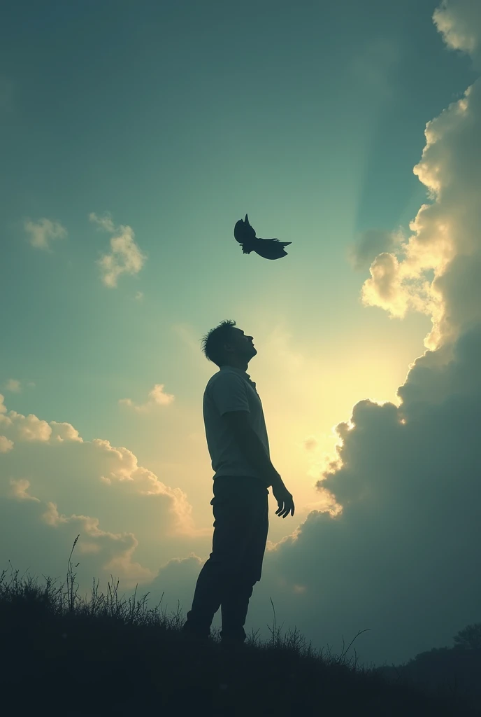 silhouette of a person letting go of something in the sky